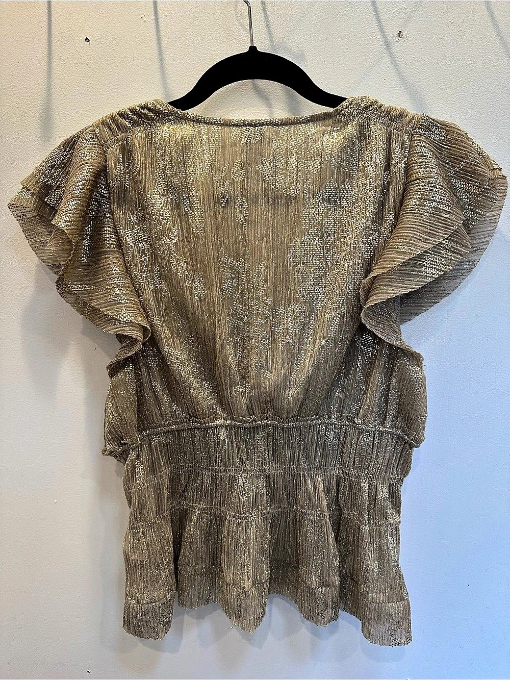 Anthropologie Smocked Metallic Short-Sleeve Top - Picture 3 of 6